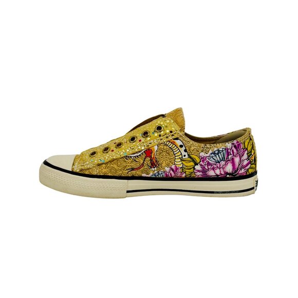 Vtg Y2K Ed Hardy Yellow Canvas Sneakers| McBling Grunge Sleaze Baddie Streetwear - Picture 12 of 16